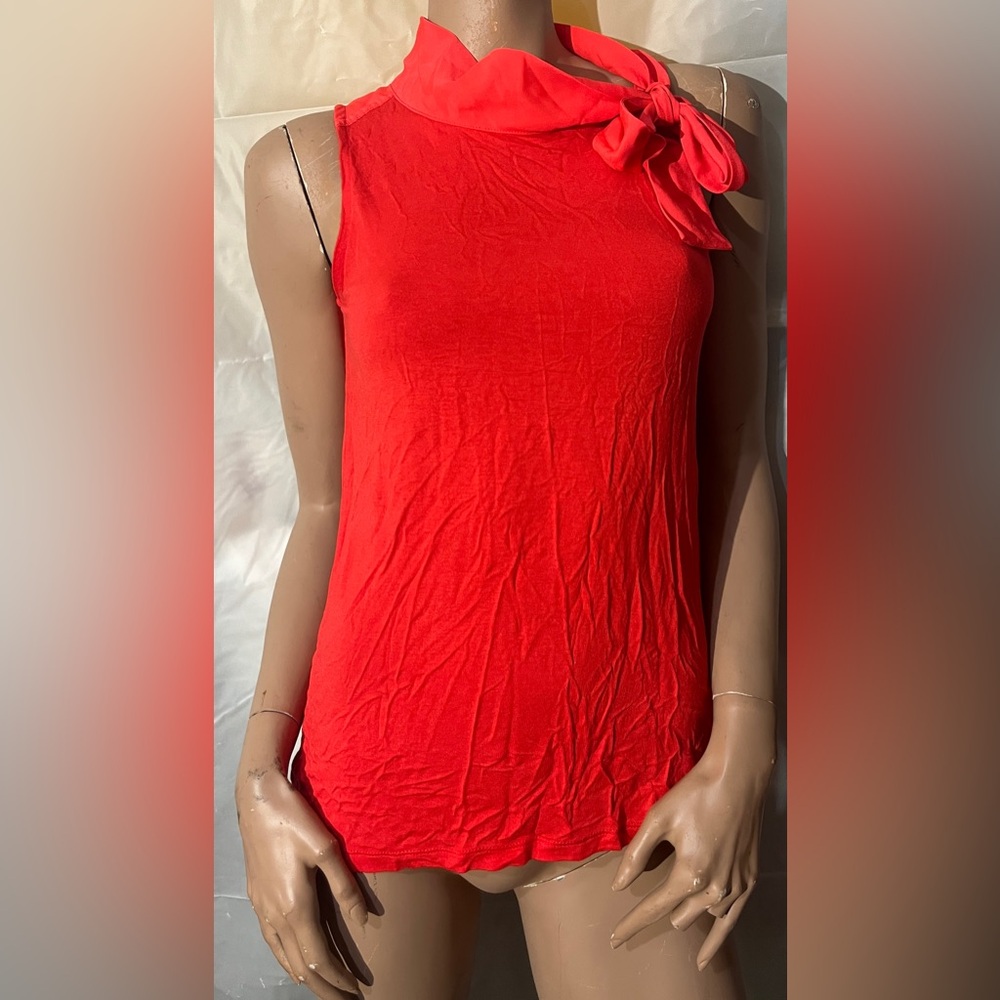 Banana Republic Bow Neck Red Sleeveless Blouse Size XS (Like New)